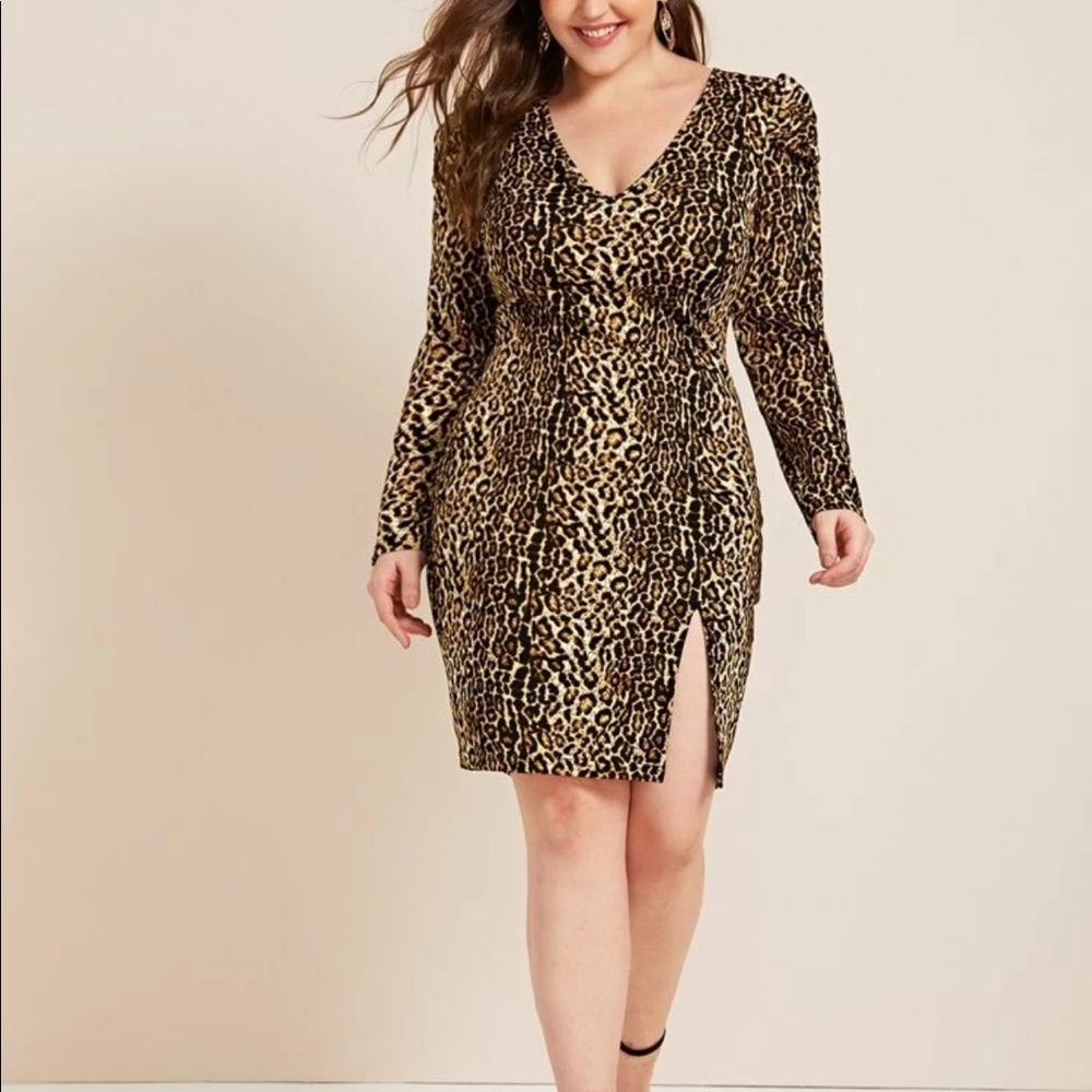 V neck leopard dress
